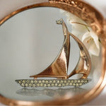Rare Vintage Sailboat Gold-Tone Rhinestone Pin Brooch Women Jewelry