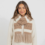Scarf With Fringe WHBM Women's Scarf Beige Tan White Boho Hippie Neck Warmer