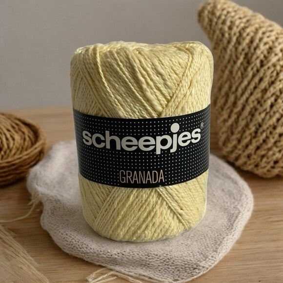 Vintage Scheepjes GRANADA Light Yellow Cotton Yarn Skein NWT Knitting Crochet