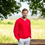 Mercedes Rancho La Costa Men's Red Cotton V-Neck Sweater M Competition Very Good