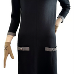 NINE WEST Women's Sheath Midi Dress XS Black Silver Long Sleeve Office Style VG