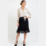 ICE Womens Skirt 10 Black Lace Bead Embellished Midi Silk Crochet Ruffle Hem EXC