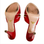 Prada Vitello Raspberry Beige Leather Platform Peep Toe High Heel Sandals Sz 36