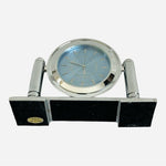 IBM Chrome Swivel Desk Clock 4" Blue Dial Quartz Stainless Steel Vintage