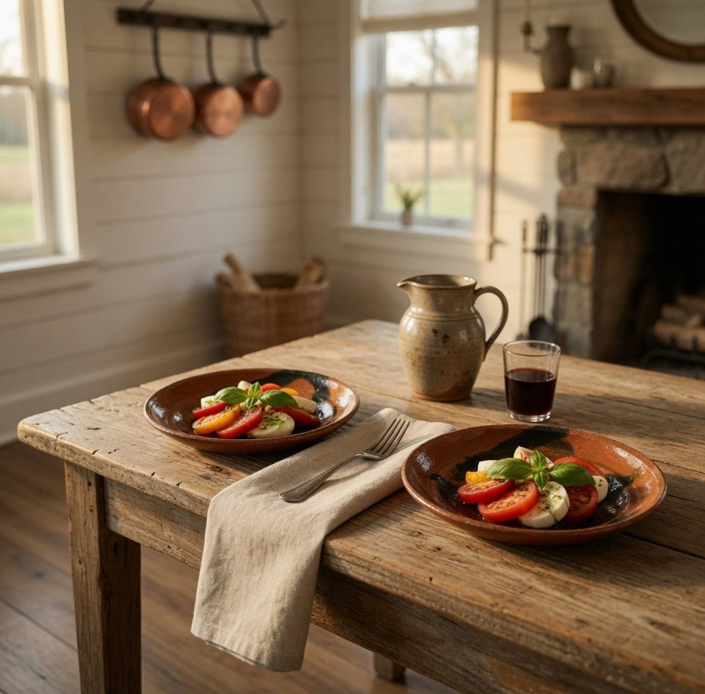 Mexican Pottery Brown Clay Bowl Set Handmade Rustic Farmhouse Serving Dishes NWT
