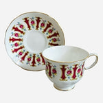Vintage Ridgway Queen Anne Bone China Teacup Saucer Set Gold Pink Roses Floral