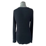 Old Navy Women's Black Rib Knit Long Sleeve T-Shirt L Crew Neck Stretch VG