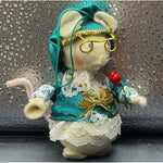 Vintage Handcrafted Christmas Mouse Ornament Xmas Green PJ Mouse