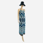 Enfocus Studio Women Maxi Dress 6 Emerald Print Blue Green White Boho Sleeveless