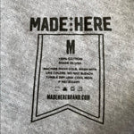 MADE HERE Sam Icon Heather Grey Navy 100% Cotton Graphic Short Sleeve Mens Tee M