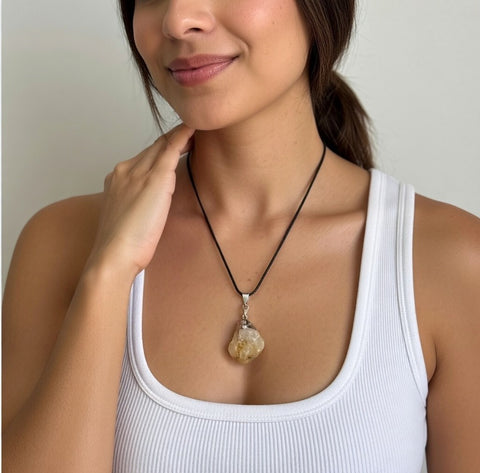 Raw Citrine Crystal Pendant Necklace Natural Healing Stone Energy Amulet VG
