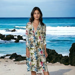 ZANZEA Floral Print Kimono Duster S/M Long Sleeve Cover-Up 45" Hawaiian NWT
