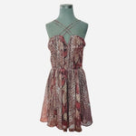W118 Walter Baker Womens Red Snake Print Dress Size M Fit & Flare Sheer Cocktail