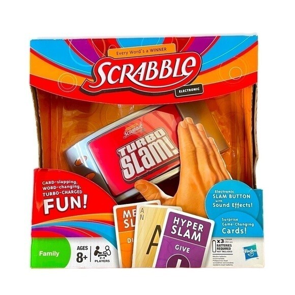 Hasbro Scrabble Turbo Slam Family Game Ages 8+ Electronic Word Card Game NIB