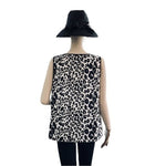Chico's Women's Black White Animal Print Satin Tank Top 2 (L) Sleeveless Blouse