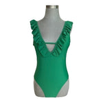 Green Ruffled One Piece Swimsuit Women XL Fits L Stretch Polyamide NWOT