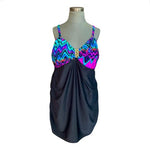 CATALINA Womens Swim Top 3X Bandeau Tank Black Multicolor Ruffle Gold Accent NWT