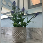 Artificial Lavender Plant White Cement Planter 12" Indoor Outdoor Faux Floral VG