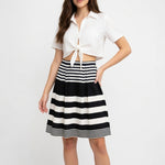 Moda at George Black White Striped Midi Skirt UK 10 US 8 Cotton Ruffled Good