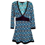 Amisu 3/4 Sleeve Tunic Dress XS/S Abstract Pattern Stretch Spandex Blue Green VG