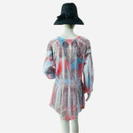 Daniel Benjamin Sheer Studded Tunic Blouse Dress Multicolor V-Neck Size M