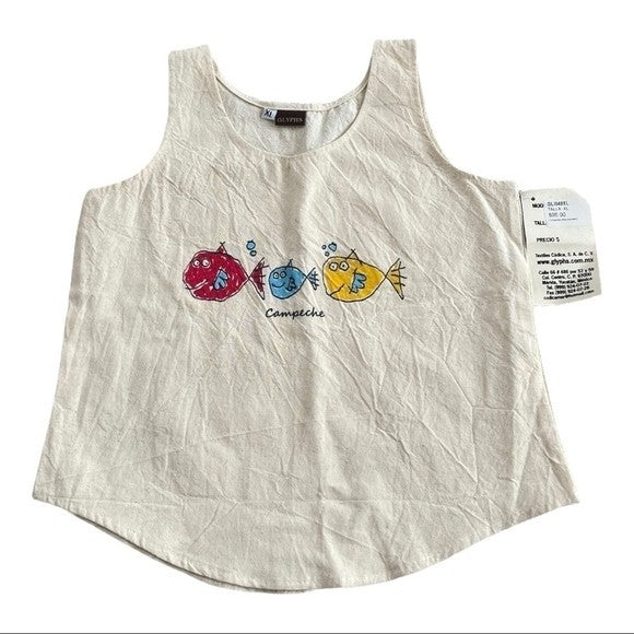 Little Blessings Girls Tank Top Size XL Beige Cream Fish Animal Print Cotton NWT