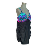 CATALINA Womens Swim Top 3X Bandeau Tank Black Multicolor Ruffle Gold Accent NWT