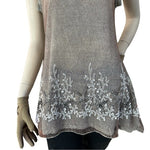 Marilu Women's Beige Tan Embroidered Lace Tank Top S Cotton Linen Italy VG