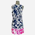 Eliza J Women's Navy Pink Lace Trim Midi Dress 6 A-Line Cotton Floral $138 EXC