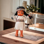 Native American Doll Vintage Indian Girl Doll Souvenir 6” Tall Blinking Eyes