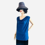 Michael Kors Women's Blue Cowl Neck Sleeveless Top M Silver Chain Shoulder VG