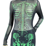SHEIN Reflective Skeleton Print Bodycon Mini Dress Black Green XS Halloween EXC