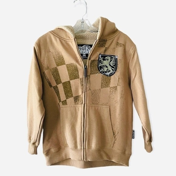 TOP HEAVY Boys Sherpa Fleece Bomber Jacket Size 5-6 Brown Full Zip Hooded
