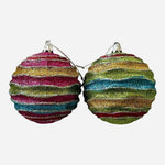 Pair Christmas Ball Ornaments Glitter Multicolor Horizontal Wave 4”