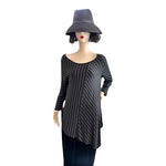 Cable & Gauge Women's Asymmetrical Stripe Sweater Tunic M Black Grey 30" VG