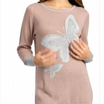 Embellished Butterfly Wool Crewneck Sweater Women’s Brown Gray Long Sleeve Sz S