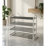 4 Tier Metal Shoe Rack Organizer White Frame Space Saving VG