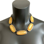 MIXIT Chunky Statement Necklace Earrings Set Yellow Silver Costume Jewelry NWT