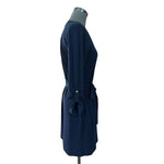 MICHAEL KORS Womens Dress M Navy Blue Midi Gold Chain Lace Up Belted Flowy NWOT