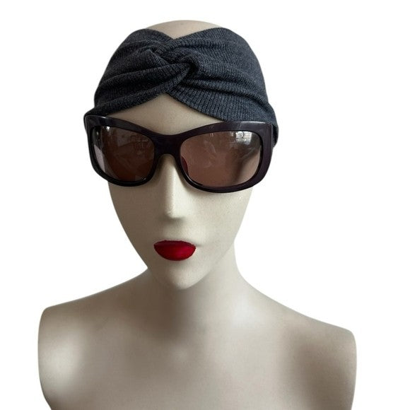 Womens Extra Wide Dark Gray Headband Turban Knotted Bandana Boho Hair Accessory