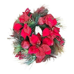 Handmade Christmas Wreath 19" Poinsettia Pine Red Berries Apples Glitter VG