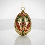 Cloisonne Enamel Egg Ornament Gold Red Green Floral Design Christmas Decor VG