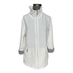 Karen Scott Sport Women's French Terry Blazer M White Navy Zip Front 3/4 Sleeve