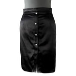 Hilton Hollis Black Satin Midi Pencil Skirt 4 Pearl Button Front Side Zip VG