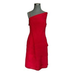 Vintage Papell Boutique Evening Dress 10 Red Silk One Shoulder Ruffle Lined NWOT