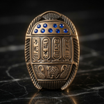 Egyptian Scarab Beetle Fridge Magnet Copper Tone Hieroglyph Blue Rhinestone EXC
