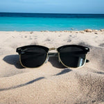 Polarized Half Frame Horn Rimmed Sunglasses Black Unisex Deep Eddy Vodka New