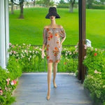 Speed Control NY Women's Off Shoulder Floral Stripe Mini Dress S Knot Sleeve EXC