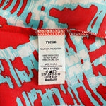 Tyche Women's Red Vivid Abstract Print Asymmetrical Midi Dress M Spaghetti NWT