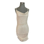 Just Quella Sequin Sparkle Mini Dress S Beige Backless Ruffle Spaghetti NWT